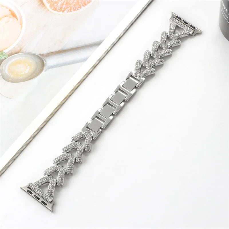 For Apple Watch band Ultra 49mm 40mm 44mm 42mm 38mm Diamond Steel Luxury Chain band+Case band for Apple Watch 8 7 6 SE 5 41mm 45mm