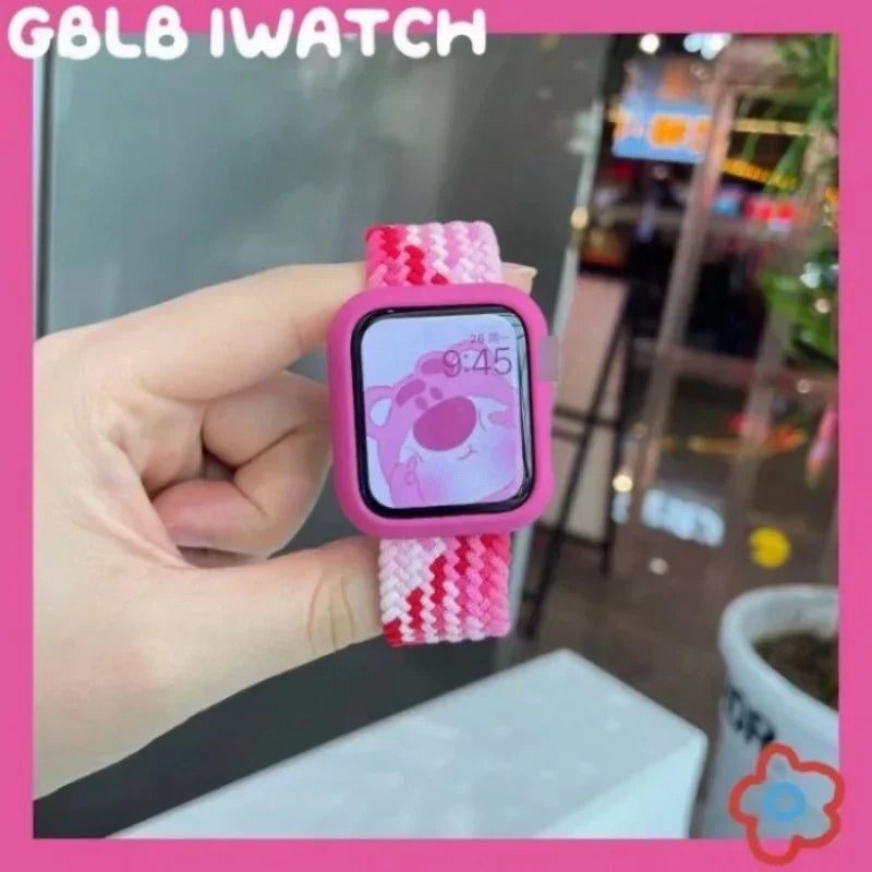 Korean Cute Braied band + Case For Apple Watch band 49mm 46mm 45mm 44mm 38mm 42mm Nylon band For Apple Watch Series 10 9 8 7 6 5 4 3 SE