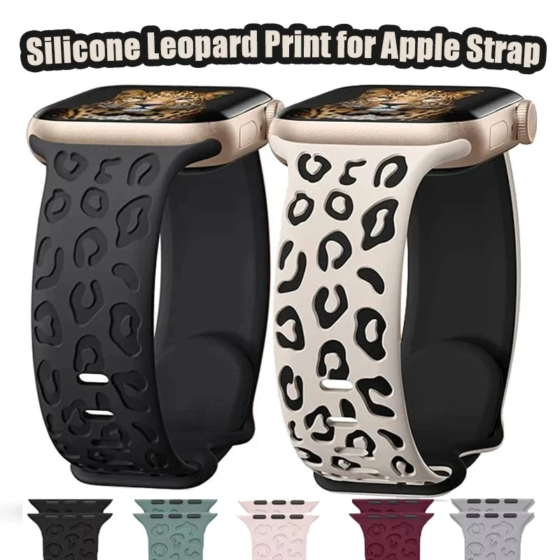 Engraved Leopard band For Apple Watch Ultra 2 3 band 49mm 44mm 41mm 40mm 45mm 38mm Silicone band Apple Watch Series 98765SE 10 11 46mm 42mm