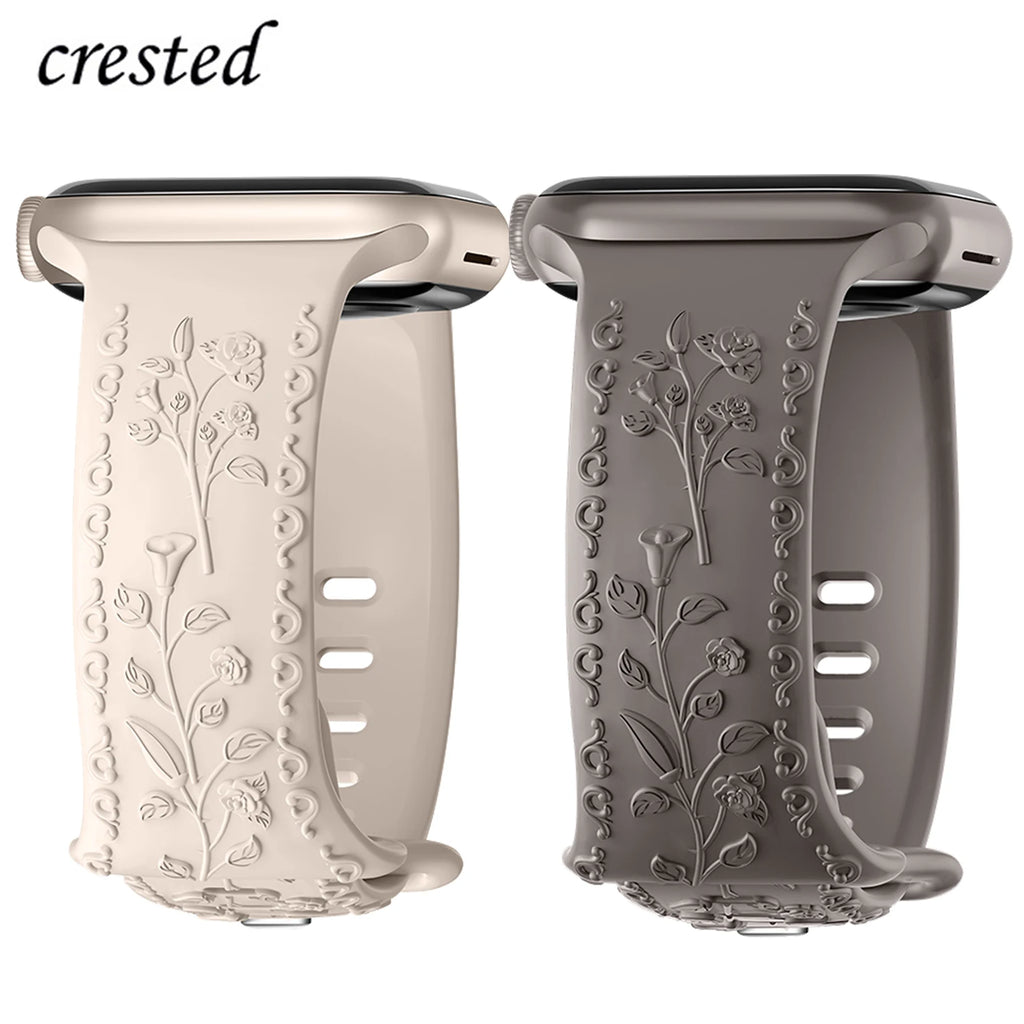 Flower Engraved band For Apple Watch band 44mm 45mm 41mm 40mm 49mm 46mm 42mm band Apple Watch Series 11 10 SE 9 8 7 6 5 Ultra 2
