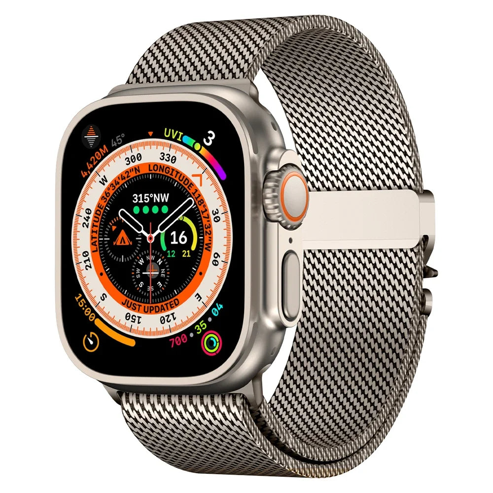 Titanium Official 1:1band For Apple Watch Ultra band 49mm S10 46mm 42mm 45mm 44mm Milanese band Apple Watch 10 9 8 7 6 5 SE 4 3