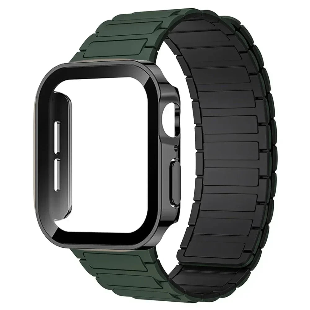 Case+Magnetic band for Apple Watch band 44mm 40mm 49mm 45mm 41mm 38mm Silicone band Apple Watch Series 9 8 7 6 3 SE Ultra 2 band
