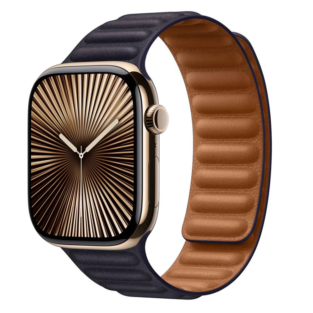 Leather Link for Apple Watch band 44mm 45mm 40mm 38mm 42mm Magnetic Loop band Apple Watch seires SE 6 7 8 9 10 46mm Ultra 2 49mm band
