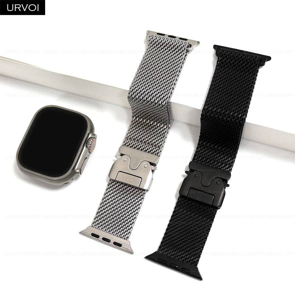 URVOI Titanium Milanese loop for Apple Watch Ultra 3 2 Series 11 10 9 Natural Black band mesh band for Apple Watch parachute buckle