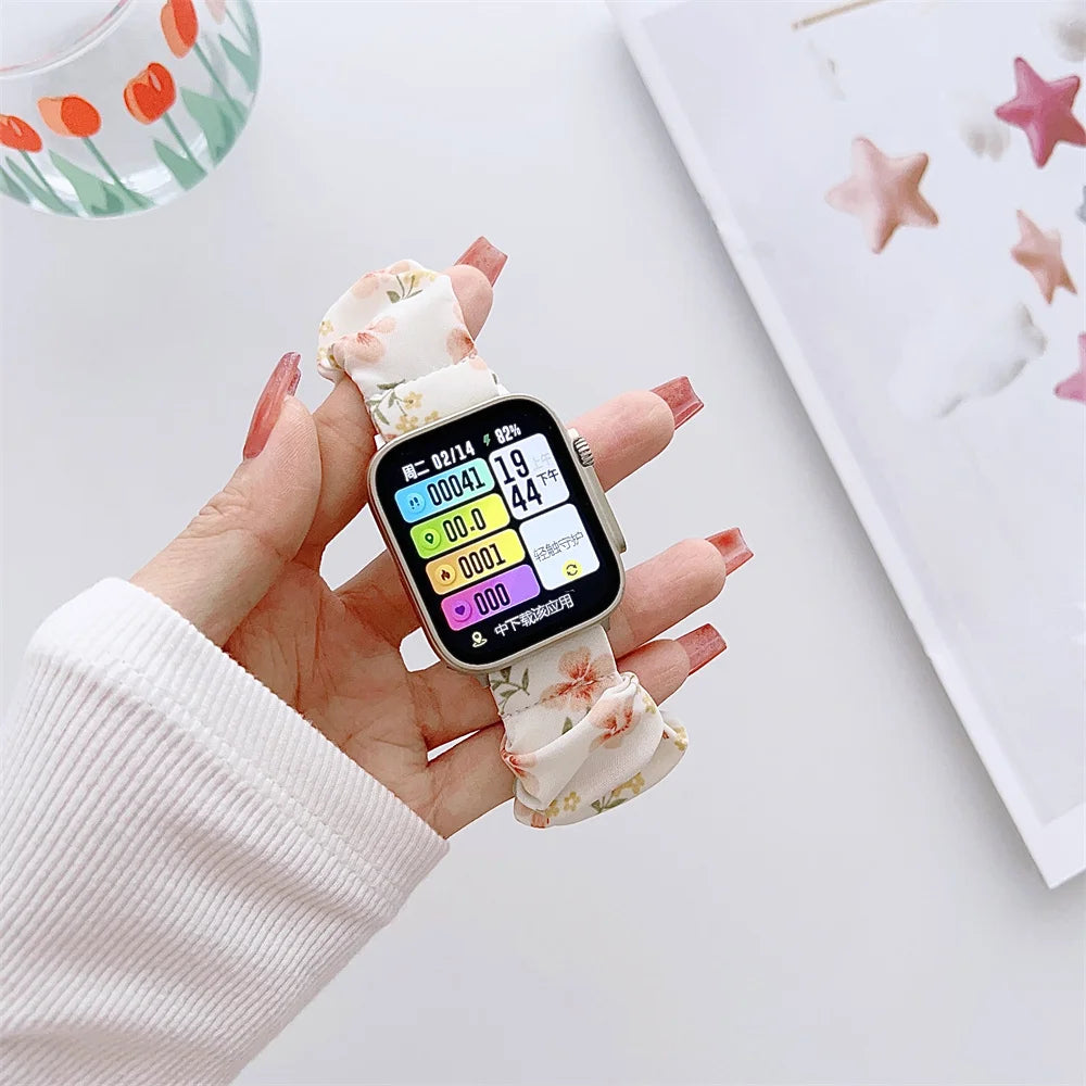 Scrunchie band for Apple Watch Ultra band 49mm 45mm 41mm 44mm 40mm 38mm 42mm Elastic nylon band Apple Watch Series 8 7 6 5 4 3 SE