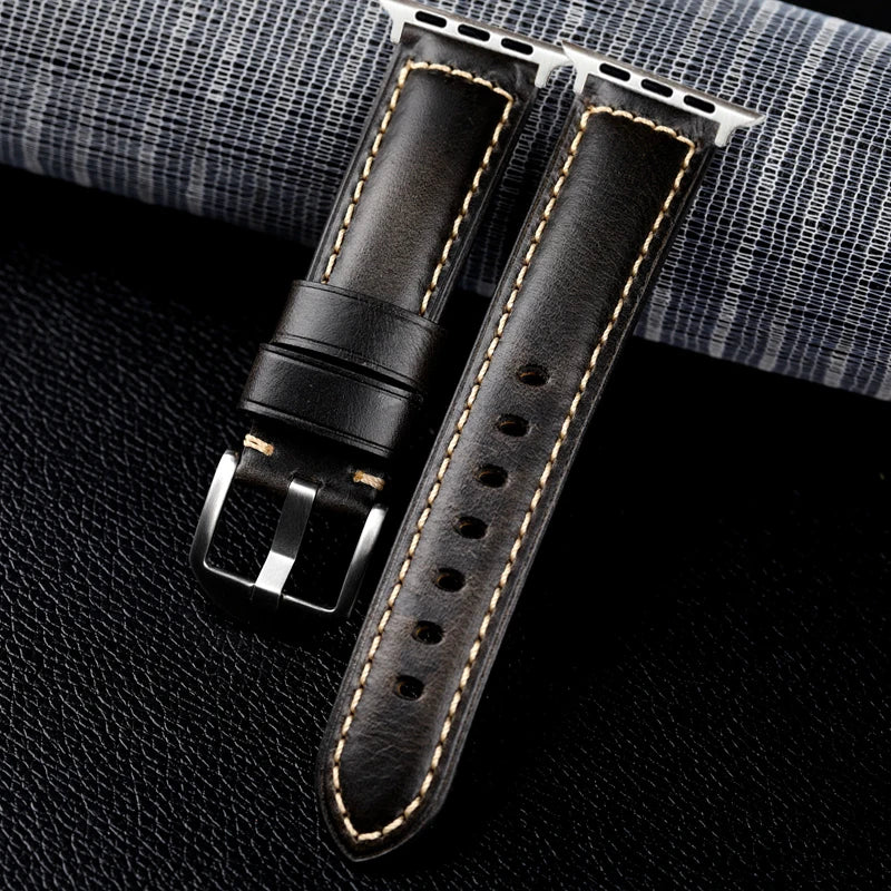Vintage Cow Leather Watch band for Apple Watch band 46mm 42mm 49mm 45mm 44mm Ultra 3 2 Leather band for Apple Watch Series 11 10 9