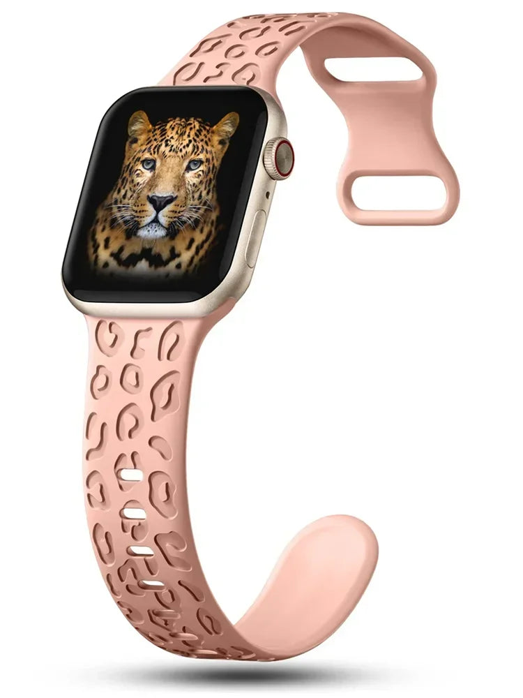 Engraved band For Apple Watch Ultra 3 2 1 49mm 41mm 45mm 40mm 44mm 42mm 46mm Silicone Leopard band Series 11 10 9 8 7 6 5 4 band