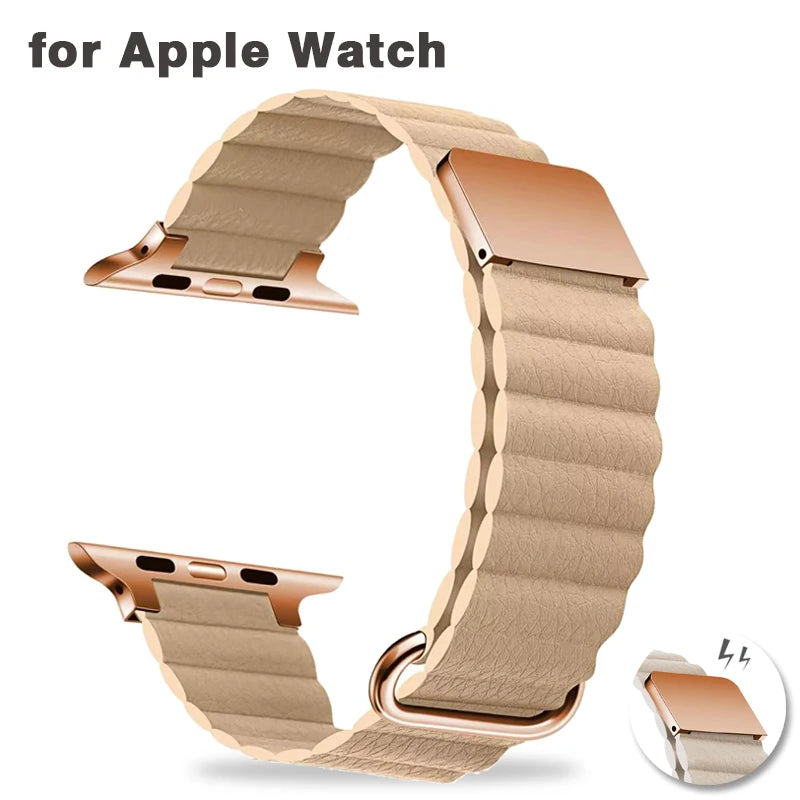 Leather Loop for Apple Watch Ultra band 49mm 44mm 40mm 41mm 45mm 42mm 38mm Magnetic band for Apple Watch Series 8 7 SE 6 5 4 3 2 1