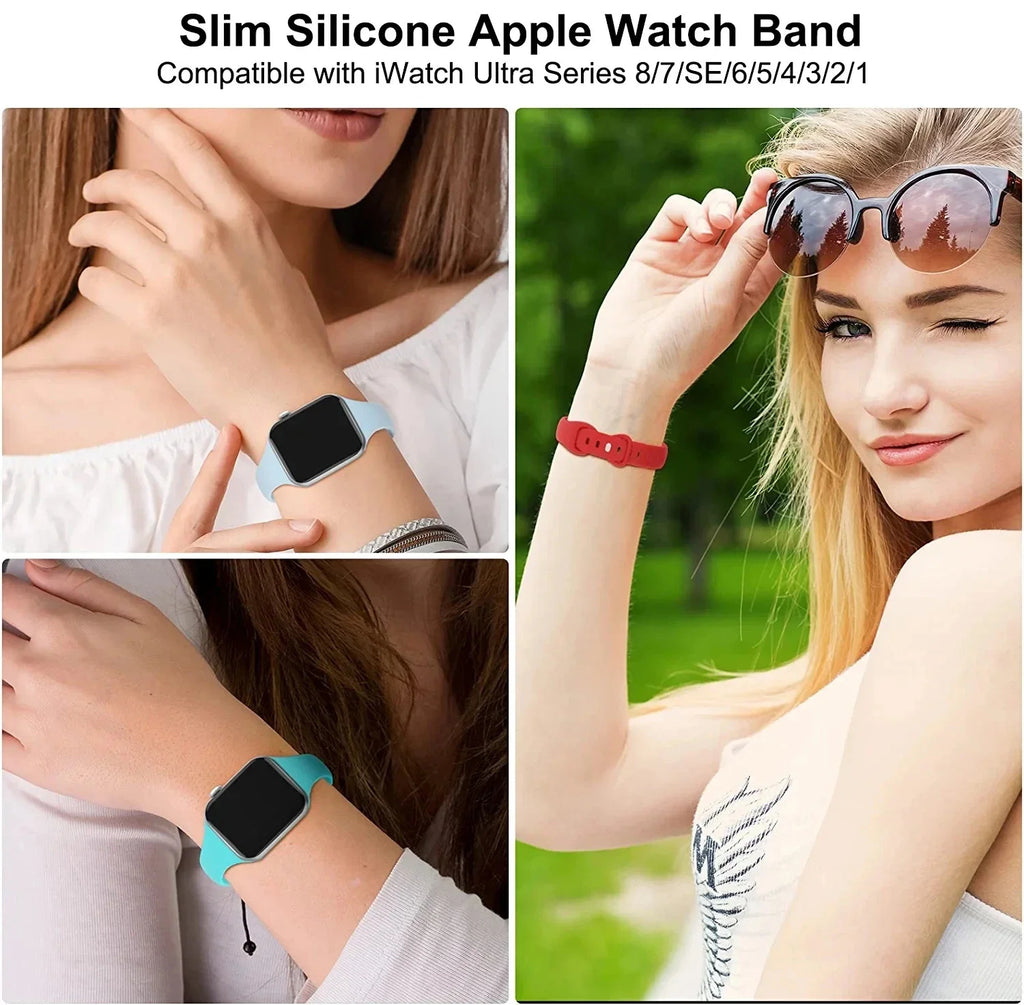 Slim Silicone band for Apple Watch band 44mm 40mm 41mm 45mm 38mm 42mm 49mm 46mm Apple Watch Series 10 9 8 7 SE 6 5 4 Woman band