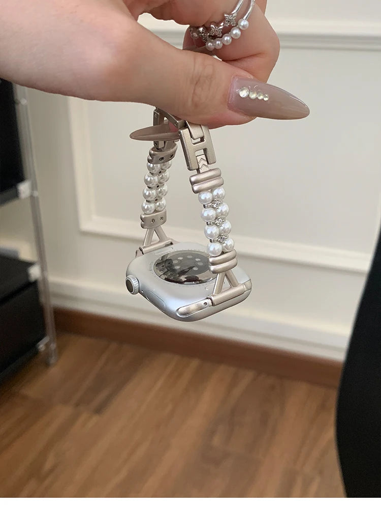 Luxury Pearl band For Apple Watch Ultra 10 9 8 7 6 5 4 Glossy metal band For Apple Watch 40mm 41mm 42mm 44mm 45mm 46mm 49mm