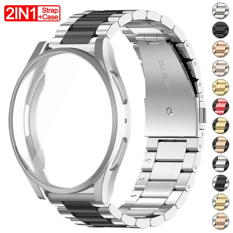 Band+Case for Samsung Galaxy Watch 7 6 5 4 44mm 40mm Stainless Steel Bracelet TPU Cover Watch 6/4Classic 43/47mm 46mm 42mm Strap
