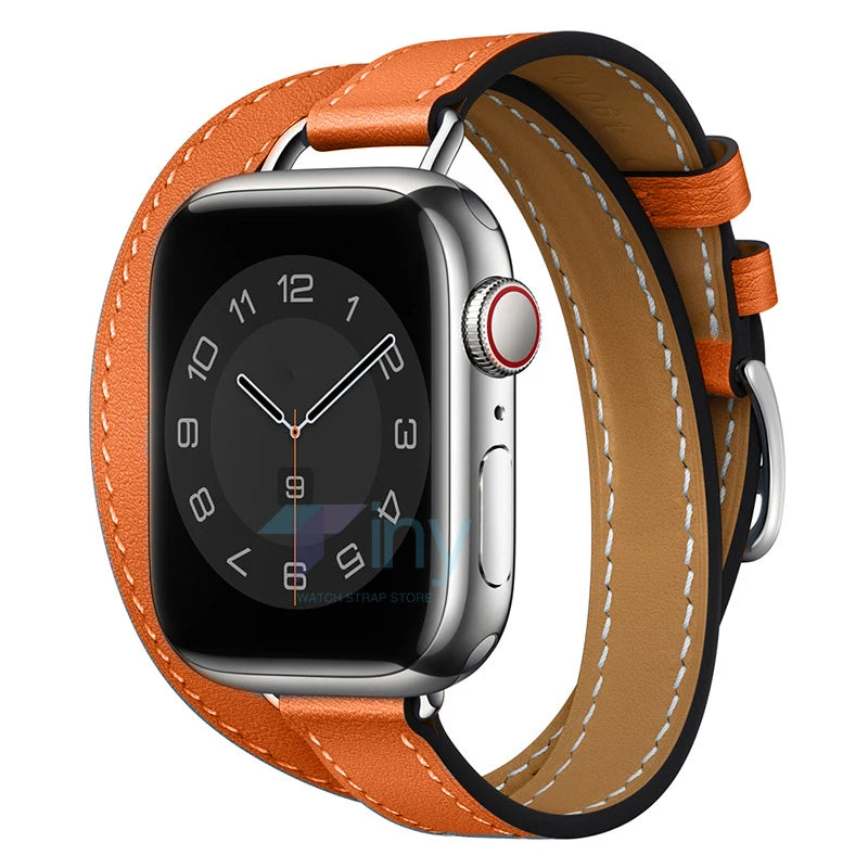 Double loop Slim Leather band for Apple Watch band Ultra 2 49mm Series 10 46mm 41mm 42mm 44mm 45mm band for Apple Watch 9 8 7 6 SE 5 4