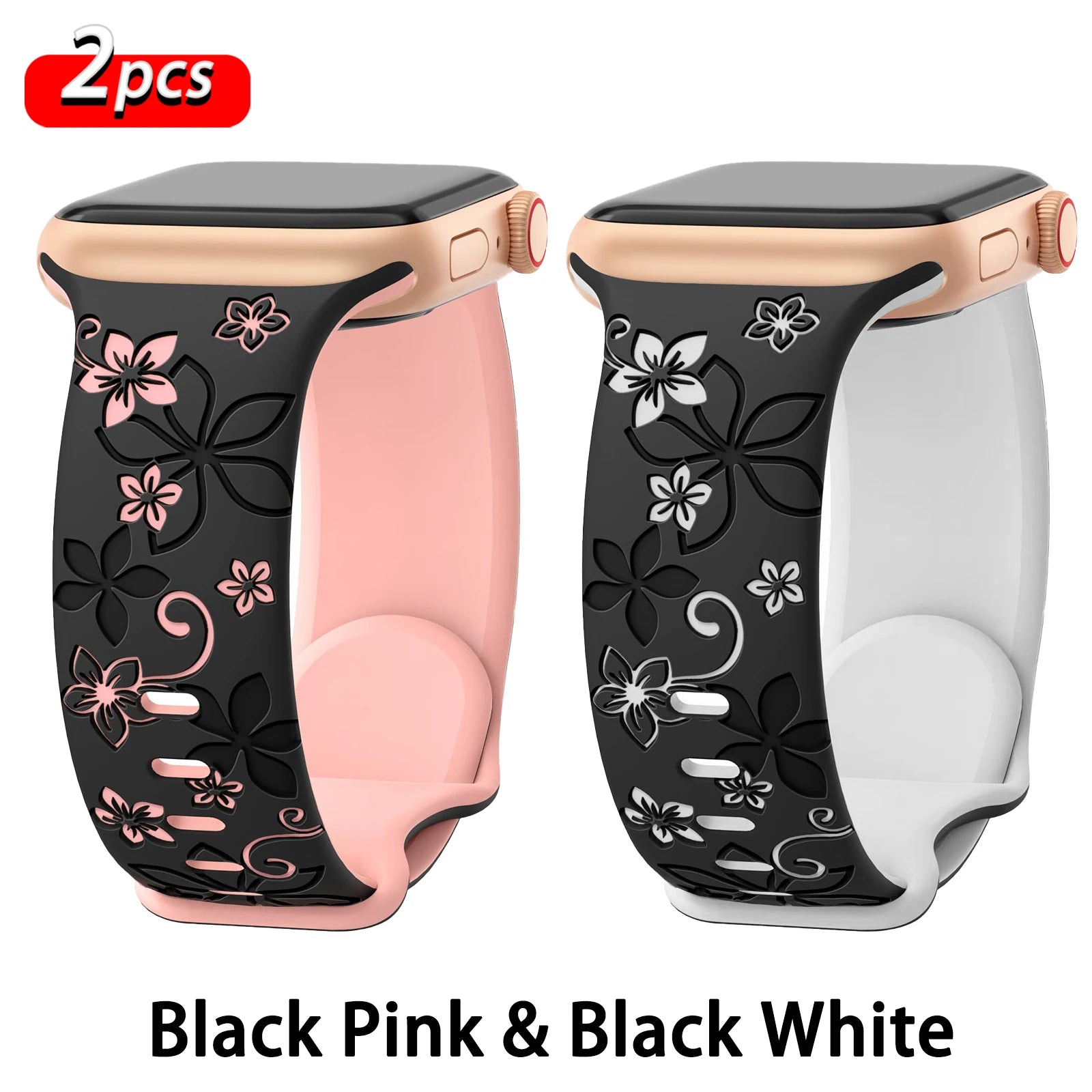 Floral Engraved band For Apple Watch band 46mm 41mm 40mm 44mm 45mm 42mm 49mm Silicone Sport Apple Watch Series 11 10 SE 9 8 Ultra 2