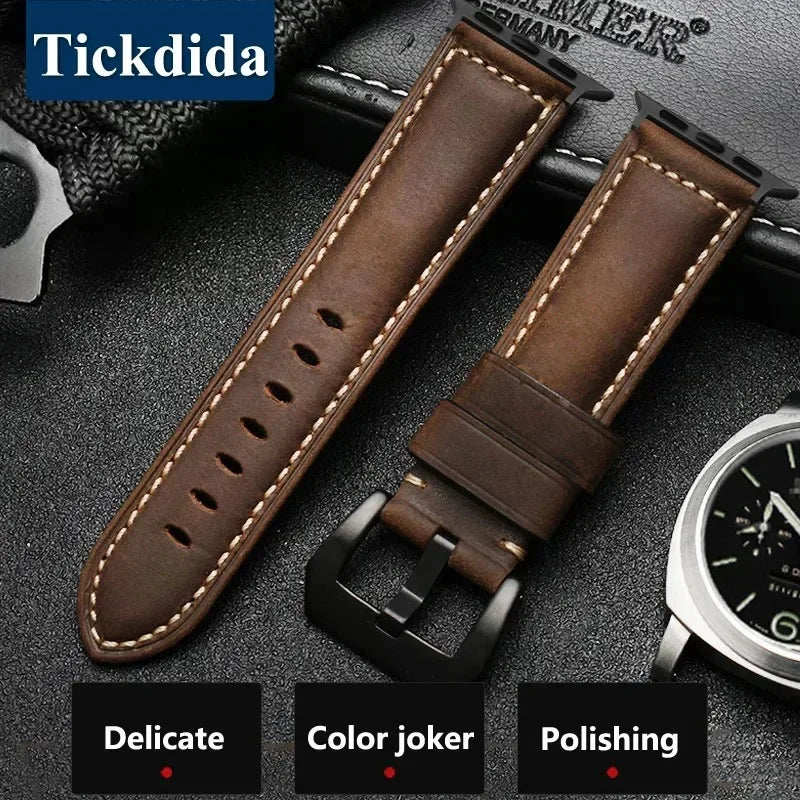 For Apple Watch band High Quality Leather band Men for Series 11 10 9 7 8 SE Ultra 3 2 49mm 44mm 46mm Watch band 45mm 41mm 42mm