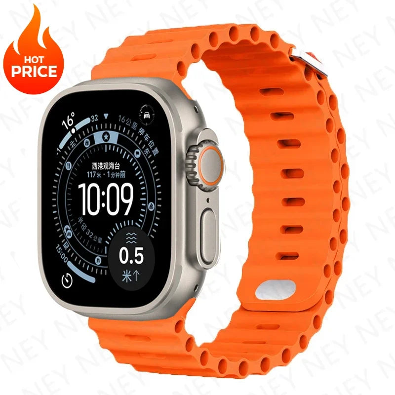 Bands For Apple Watch 10 Ultra 2 3 49mm 45mm 41mm 44mm Silicone Ocean band Apple Watch Series 11 9 8 7 6 5 4 SE 3 46mm 42mm