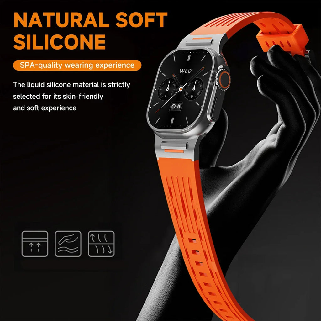 Silicone band for Apple Watch band 49mm 46mm 45mm 44mm 42mm 41mm metal Connector band for Apple Watch Ultra 2 Series 10 9 8 7 6 SE 5 4