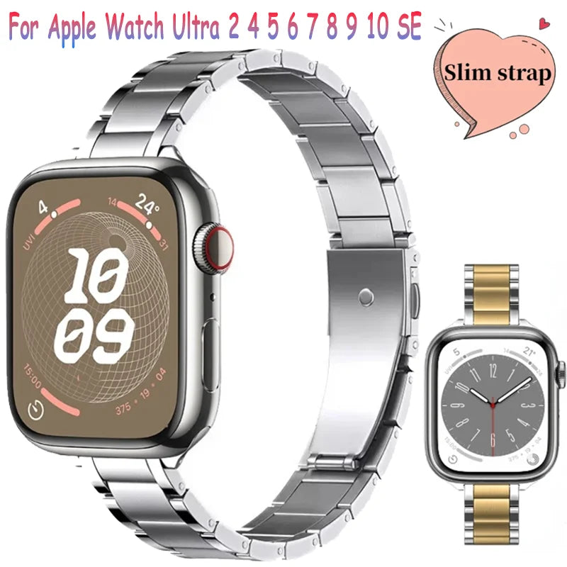 Metal Slim band For Apple Watch 10 9 8 7 41mm 42mm 46mm 45mm Women Stainless Steel band Apple Watch Ultra 2 49mm 6 5 4 SE 44mm 40mm