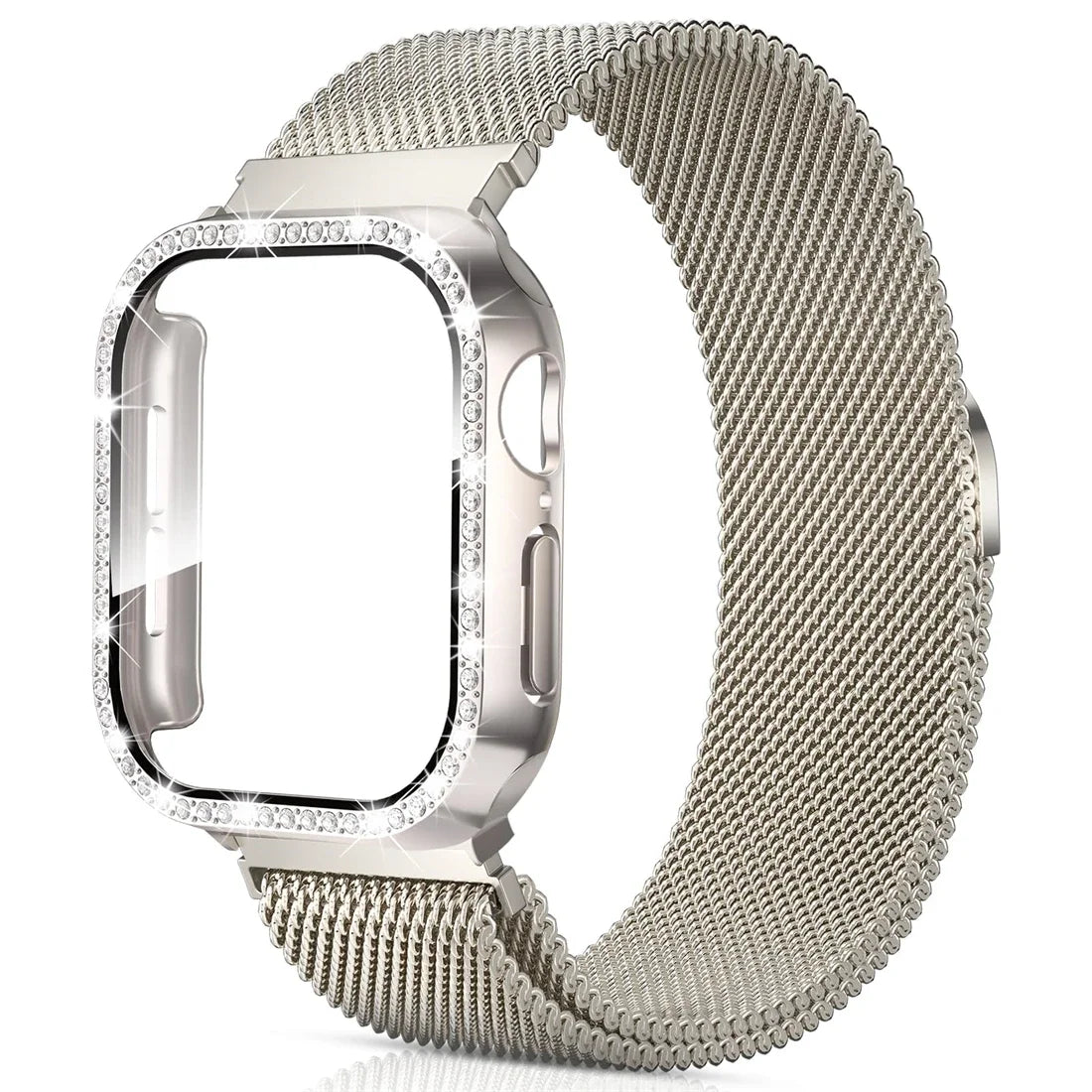 Milanese Loop+ case for Apple Watch Series 44mm 45mm 40mm 41mm 46mm 42mm diamond cover+band Apple Watch 9 8 7 6 5 4 10 Ultra 49mm band