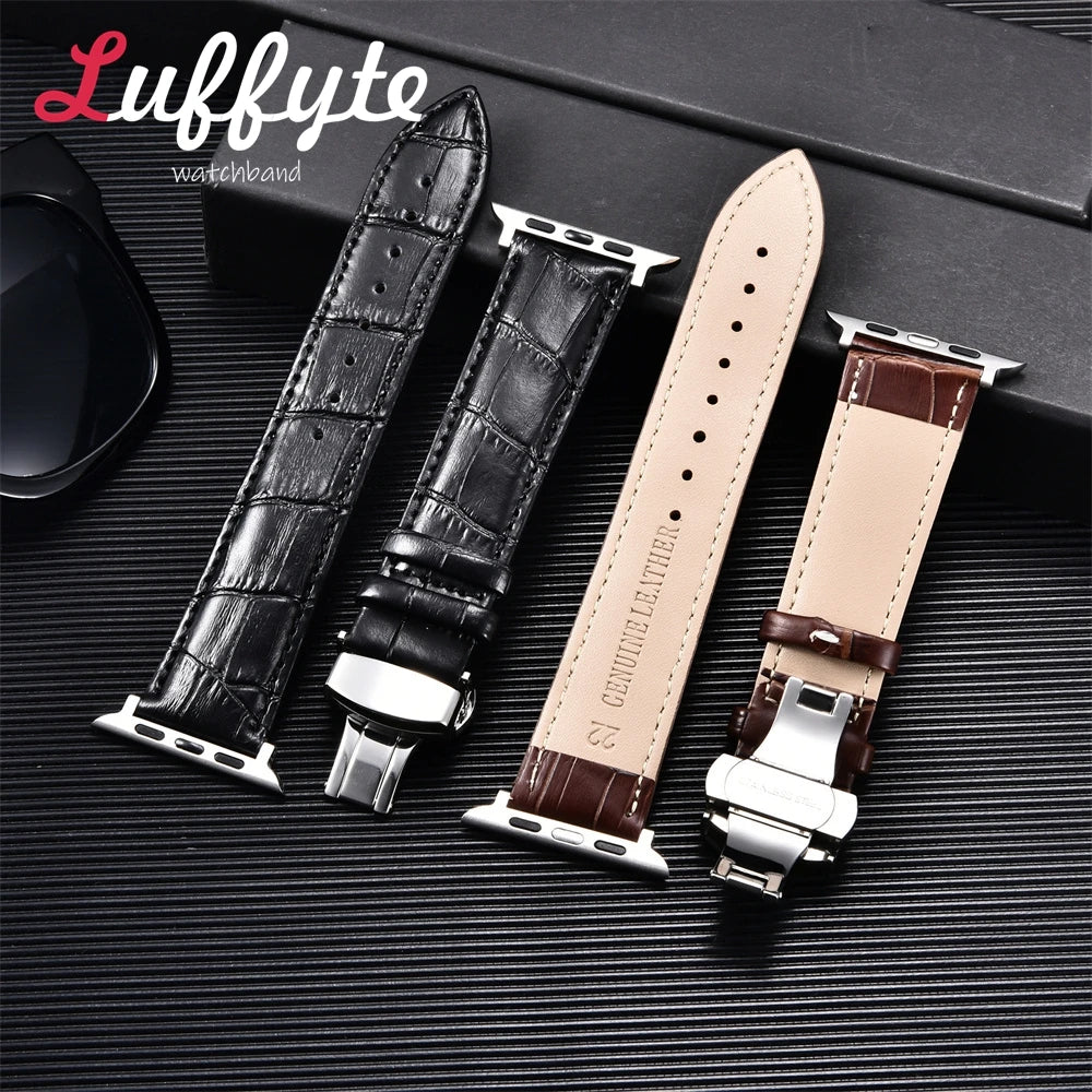 Bamboo Patterned Genuine Leather band for Apple Watch Ultra 8 7 SE 6 5 4 3 2 1 Business watch band 38mm 40mm 41mm 42mm 44mm 45mm 49mm