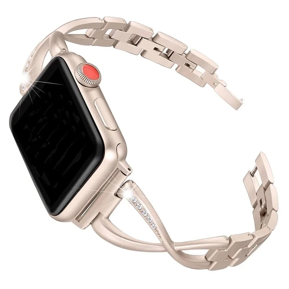 Lady band for Apple Watch band 49mm 44mm 41mm 45mm 40mm Diamond Stainless Steel Correa For Apple Watch Ultra 2 Series 9 8 7 6 SE 5 3