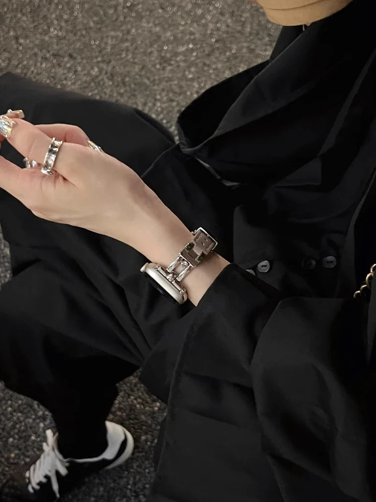 Luxury Leather band For Apple Watch Ultra 10 9 8 7 6 SE 5 4 Slim metal band For Apple Watch 38mm 40mm 42mm 44mm 45mm 46mm 49mm