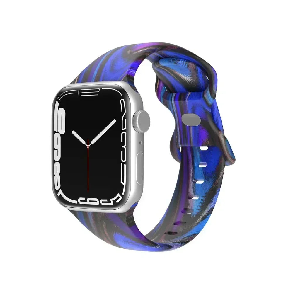 Printed Floral band For Apple Watch Ultra band 49mm 41mm 40mm 38mm 45mm 44mm 42mm Silicone band Apple Watch Series 9 8 7 SE 6 5 4 3