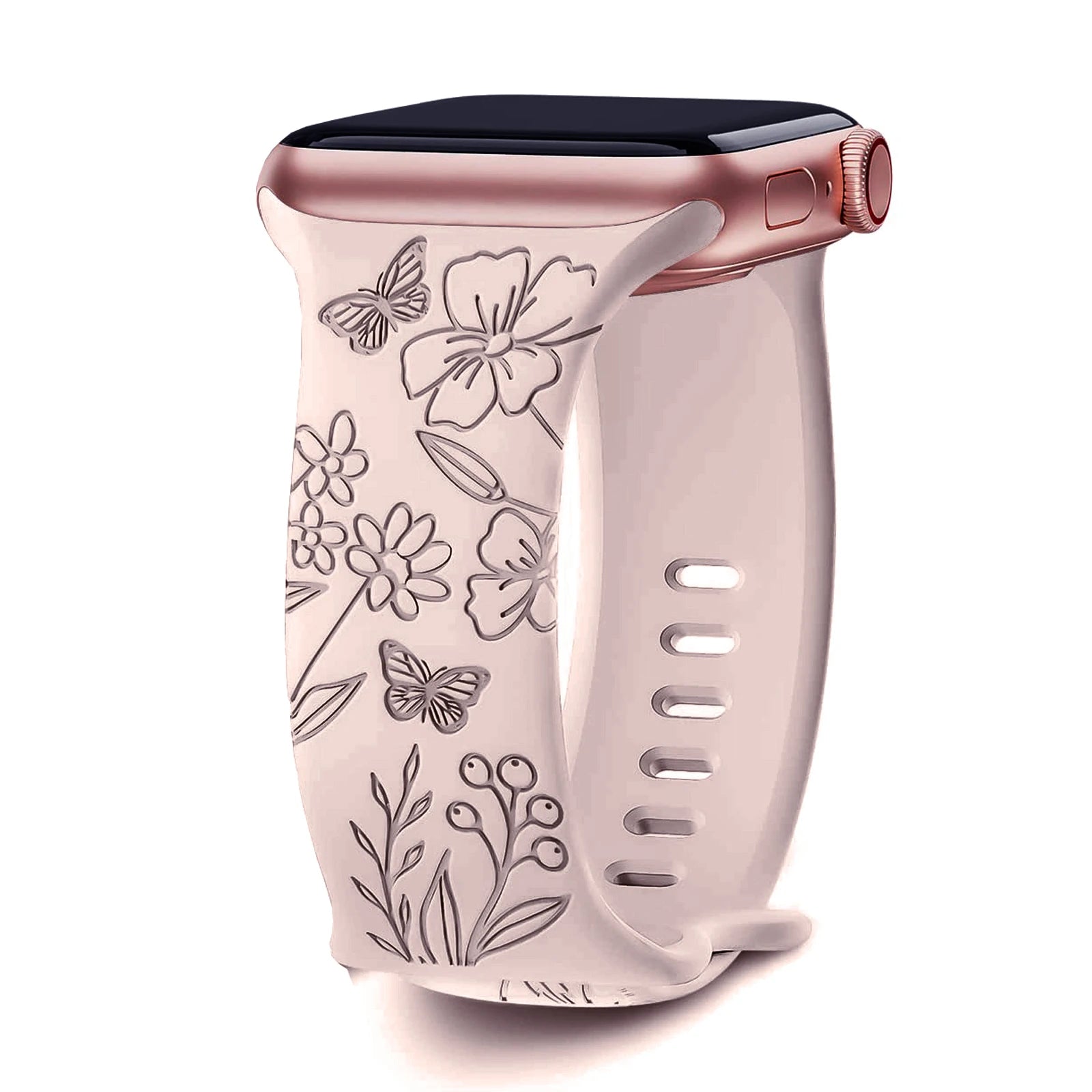 Floral Engraved band For Apple Watch band 40mm 44mm 41mm 45mm 38mm 49mm 42mm silicone band Apple Watch Series 9 7 SE 6 8 Ultra 2