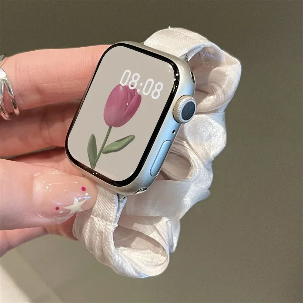 Compatible for Apple Watch band Scrunchie 38mm 40mm 41mm 42mm 44mm 45mm Cute Elastic Solo Loop band Women band