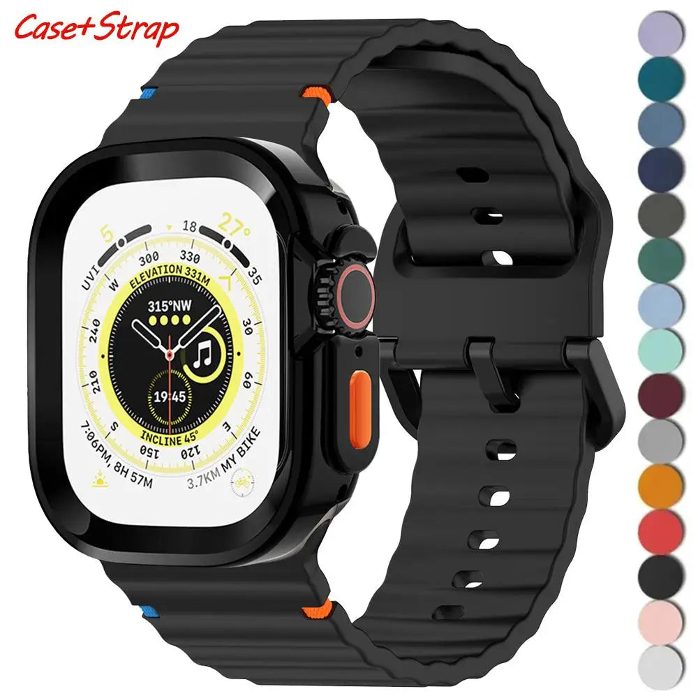 Silicone Case+band For Apple Watch Ultra 3 49mm 42mm 46mm 44mm 40mm 45mm 41mm band cover for Apple Watch Series 11 10 SE 3 9 8 7