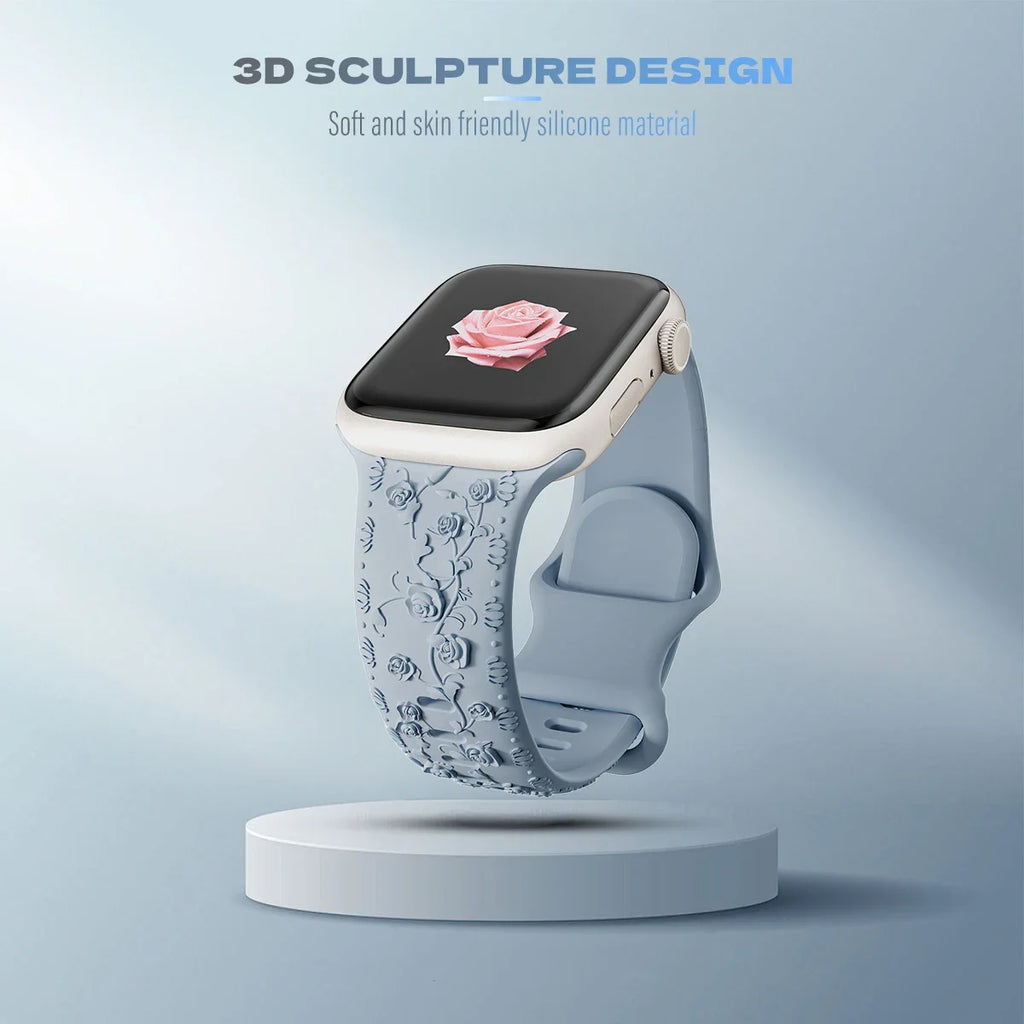 Engraved band for Apple Watch band 46mm 44mm 40mm 49mm 45mm 41mm 42mm Floral Silicone Correas Apple Watch Ultra 2 Series 10 9 8 7 6 SE 5