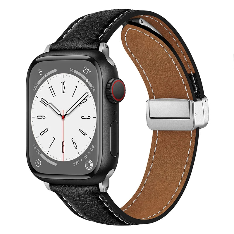 Leather Magnetic Buckle band for Apple Watch 8 7 45mm 41mm Ultra 49mm PU Leather band for Apple Watch Series 6 5 4 3 44mm 42mm 40mm