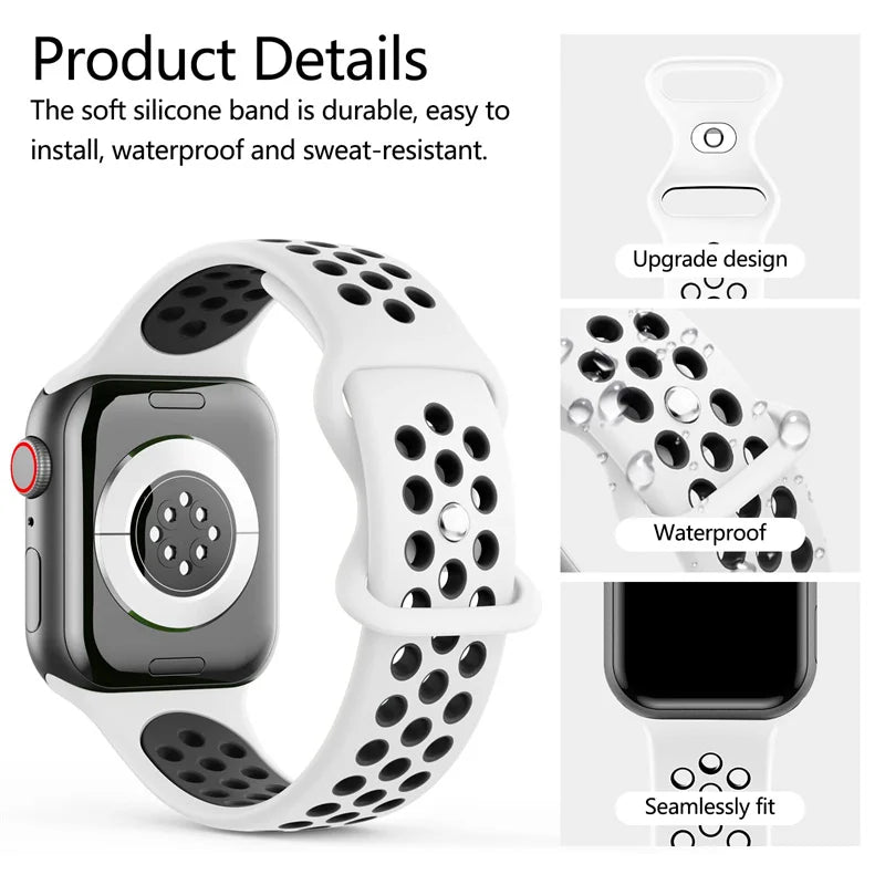 Sport band for Apple Watch band 44mm 40mm 42mm 38mm 41mm 45mm Air hole Silicone band Apple Watch Series 9 8 7 6 SE 5 Ultra 2 49mm