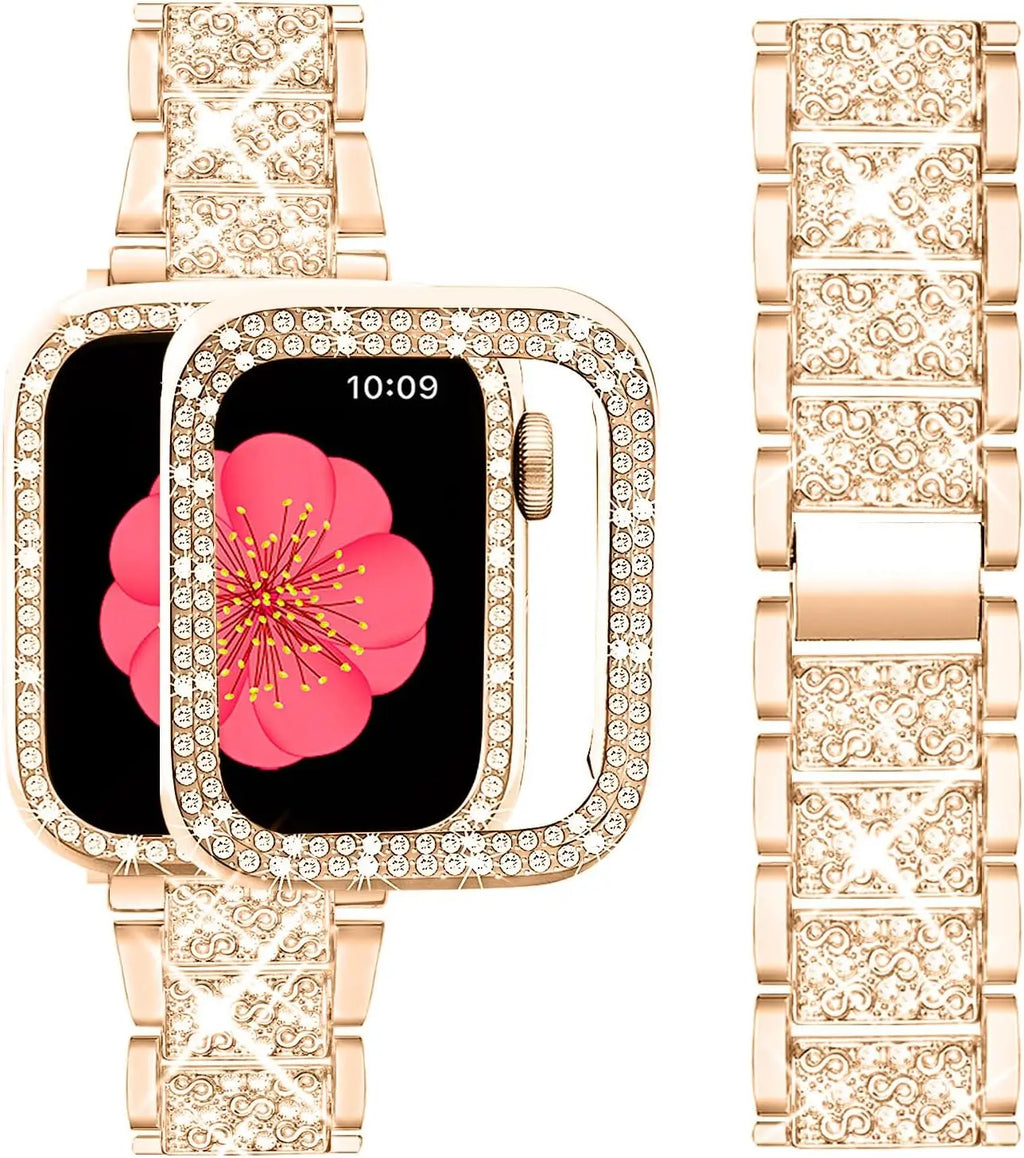 Bling band+Case for Apple Watch band 40mm 44mm 41mm 45mm 42mm 46mm Women Jewelry Diamond metal band Apple Watch SE 6 7 8 9 10