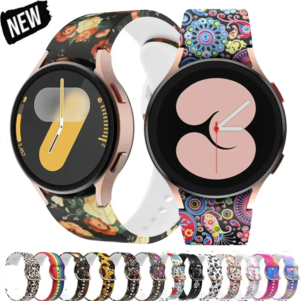Printed Silicone Strap For Samsung Galaxy FE 4/5/6/7 40mm 44mm Colors Bracelet Watchband For Watch 4-6 Classic 47mm43mm 46mm42mm