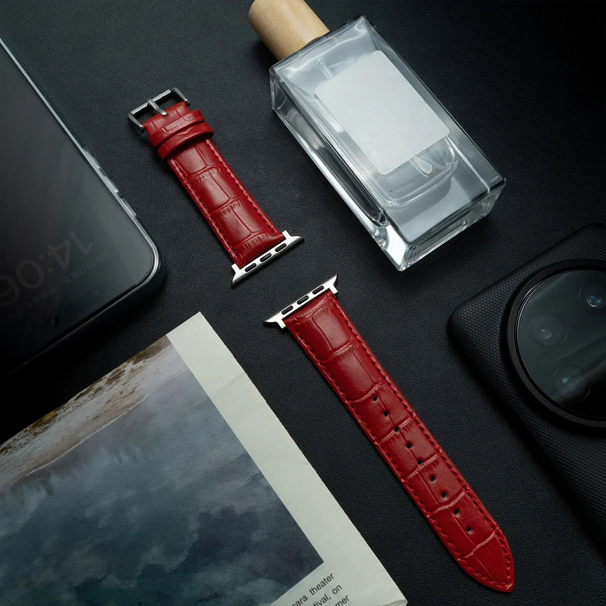 Watchband for Apple Watch Series Ultra 10 9 8 7 SE 6 5 4 3 2 1 Bamboo Patterns Leather band 49mm 46mm 45mm 44mm 41mm 40mm 38mm