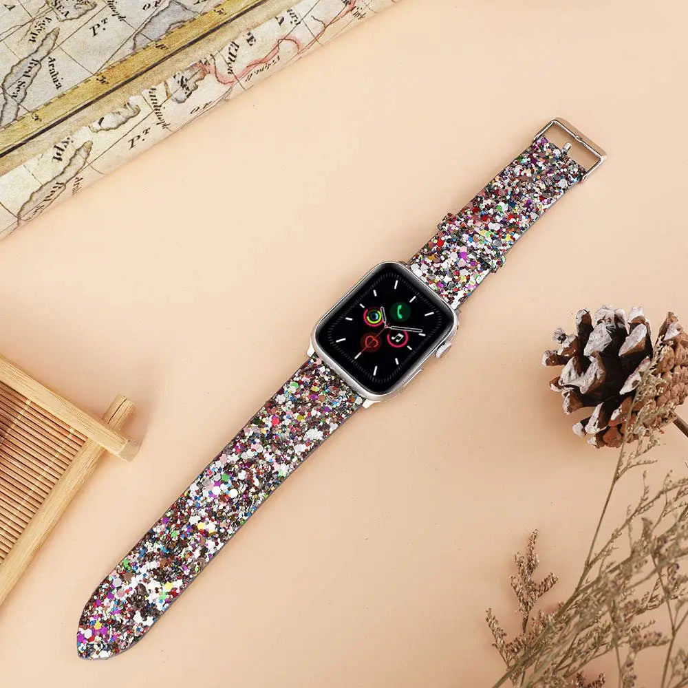 Leather band for Apple Watch band Ultra 49mm 38mm 40mm Women 42mm 44mm 41mm 45mm Glitter band i Watch Series 7 8 6 5 4 3 2