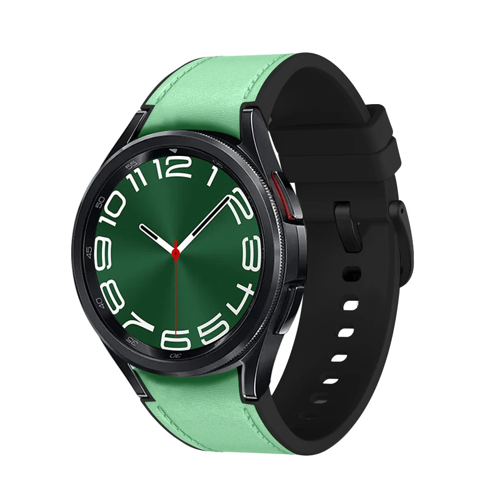 Leather+Silicone Strap for Samsung Watch 7/6/5/4 40 44mm 4/6 Classic 42 43 46 47mm Leather Grain Band for Galaxy Watch 5pro 45mm