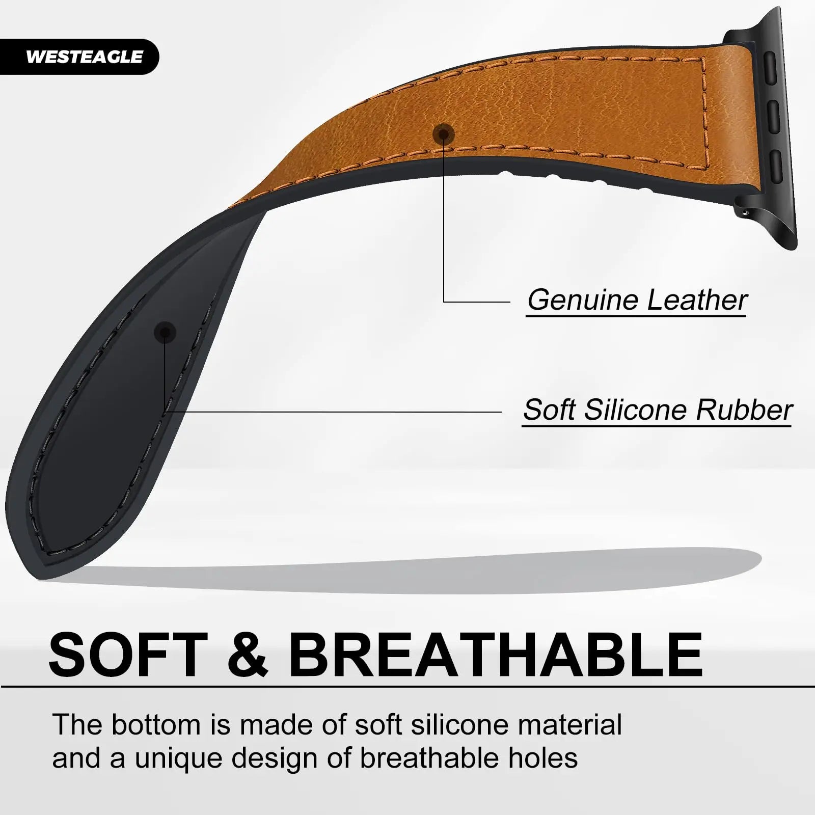 Magnetic band for Apple Watch band 44mm 40mm 45mm 41mm Genuine Leather+silicone band Apple Watch Series 10 9 8 7 SE Ultra 2 49mm