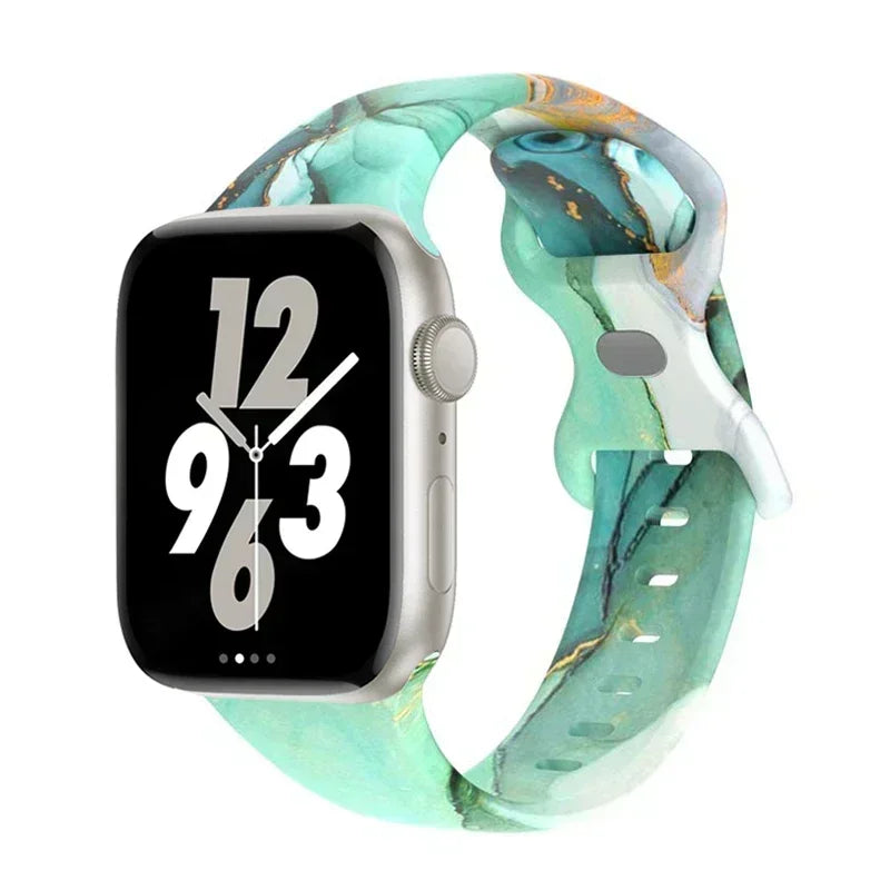 Printed Floral band For Apple Watch Ultra band 49mm 41mm 40mm 38mm 45mm 44mm 42mm Silicone band Apple Watch Series 9 8 7 SE 6 5 4 3