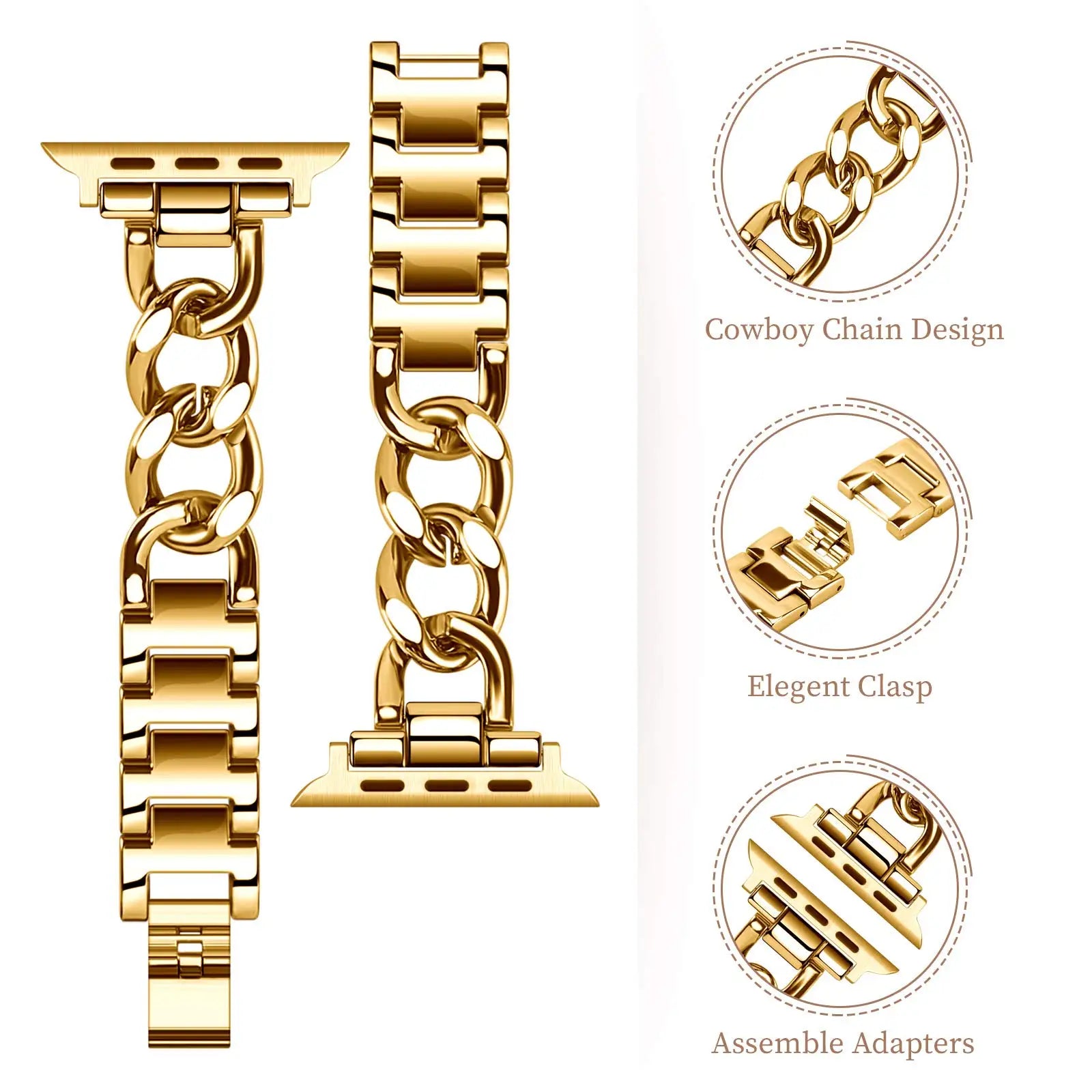 Women Gold Loop band For Apple Watch 8 7 44mm 41mm 45mm Stainless Steel metal band For Apple Watch 7 6 SE Women Girl Lady bands