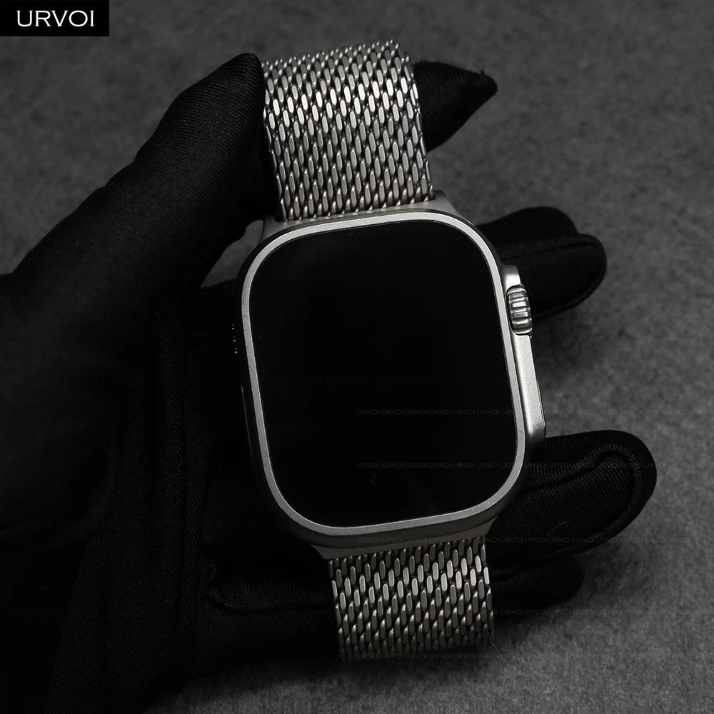 URVOI Titanium Milanese loop for Apple Watch Ultra 3 2 Series 11 10 9 Natural Black band mesh band for Apple Watch parachute buckle