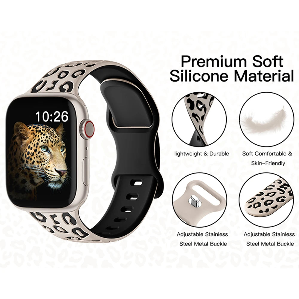 Engraved Leopard band For Apple Watch Ultra 2 3 band 49mm 44mm 41mm 40mm 45mm 38mm Silicone band Apple Watch Series 98765SE 10 11 46mm 42mm