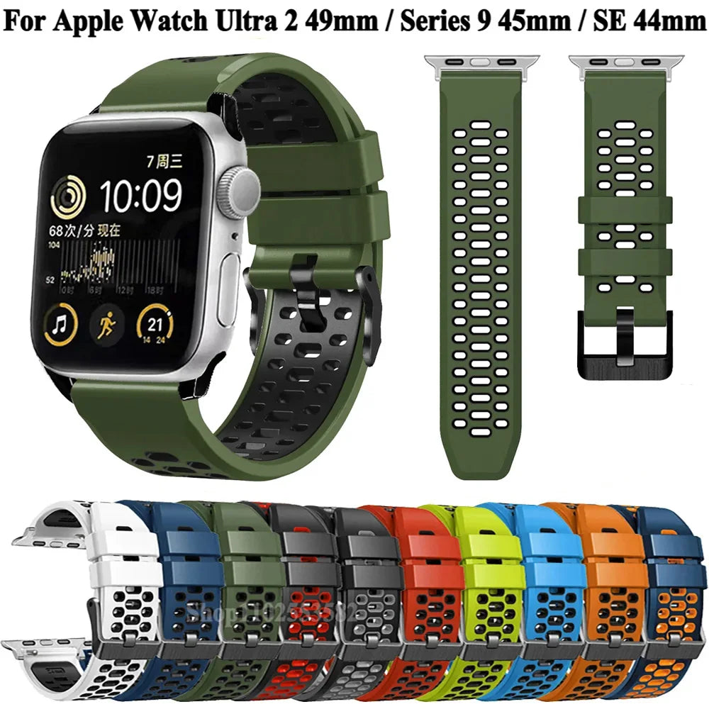 Sport Silicone band For Apple Watch Ultra 2 49mm band Wristband For Apple Watch Series 9 8 7 SE 6 45mm 44mm 42mm Accessory