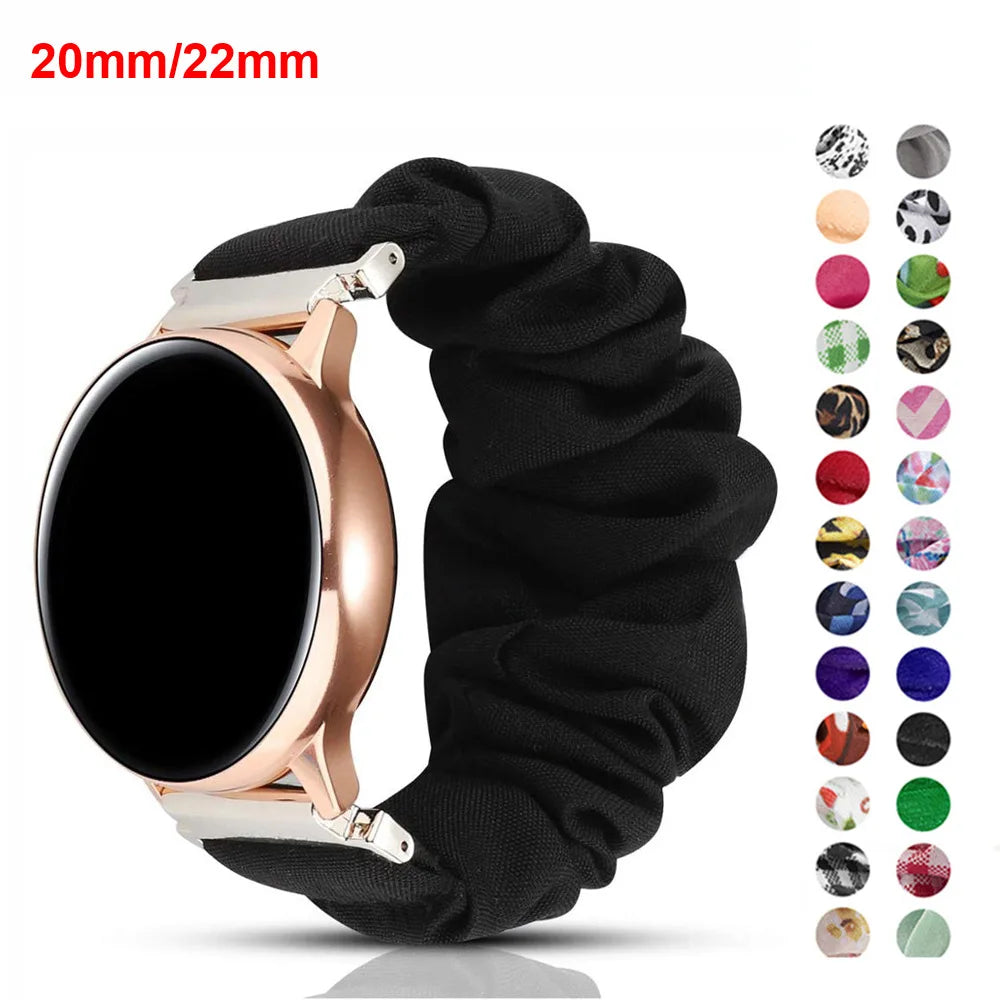 20mm 22mm Nylon Strap for Samsung Galaxy Watch 4/5/6 44mm 40mm/Classic/Active 2 Scrunchies Elastic Bracelet for Huawei GT2/4 Pro