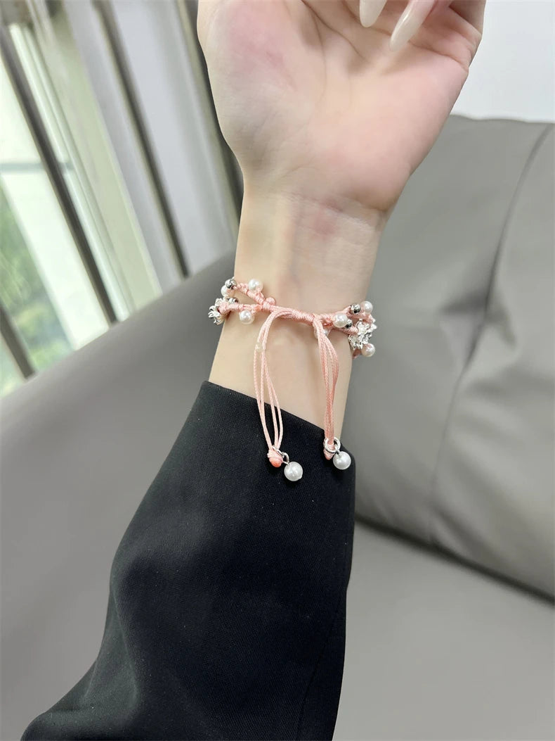 Ins Pearl Flowers band For Apple Watch Series 9 8 7 6 SE 4 5 45mm 44mm 42mm Woven Nylon band Apple Watch Ultra 2 49mm 40mm 38mm Woman