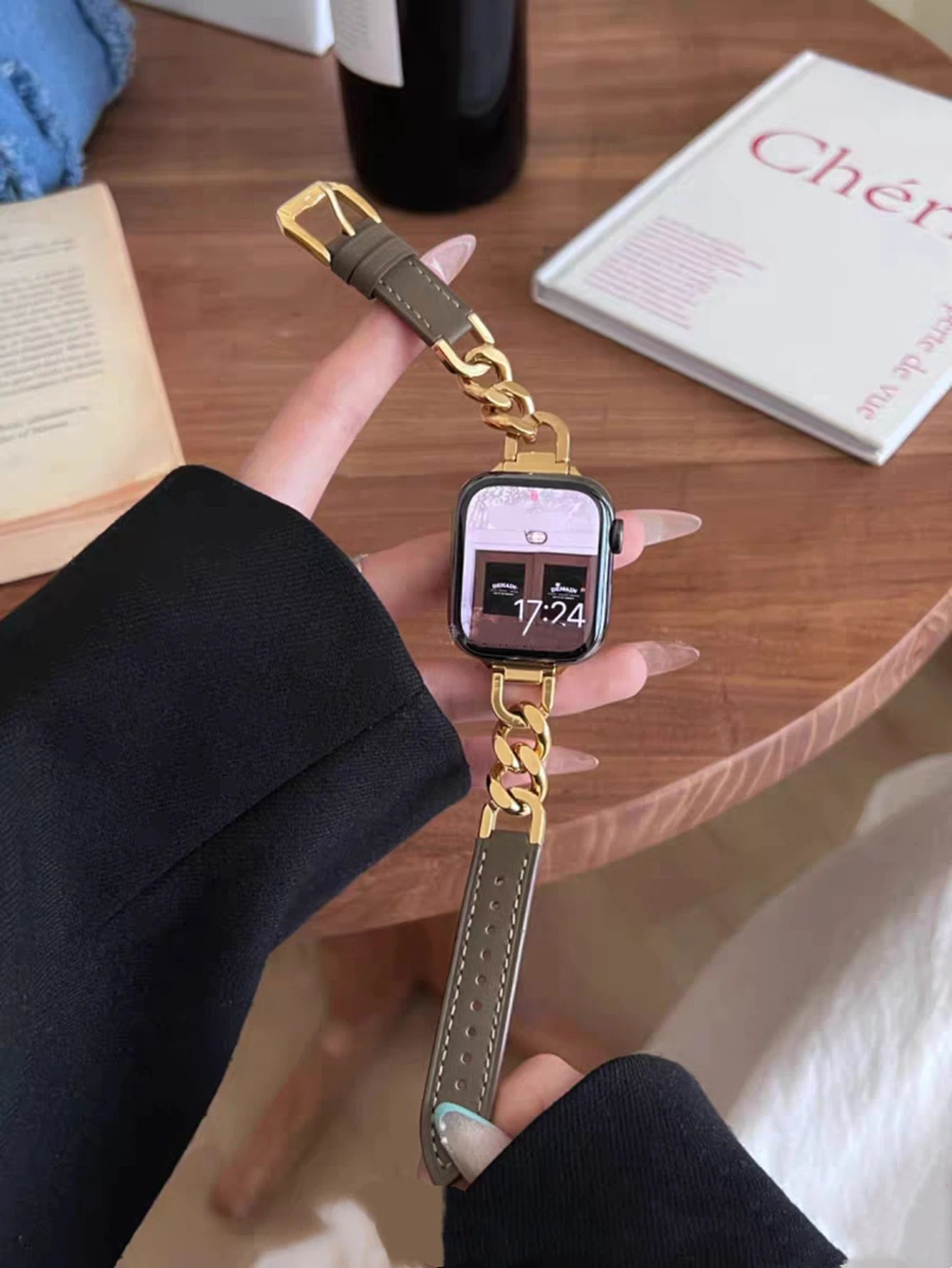 Metal link Elegant Slim Leather loop for Apple Watch band For Women Correa Thin for Apple Watch band