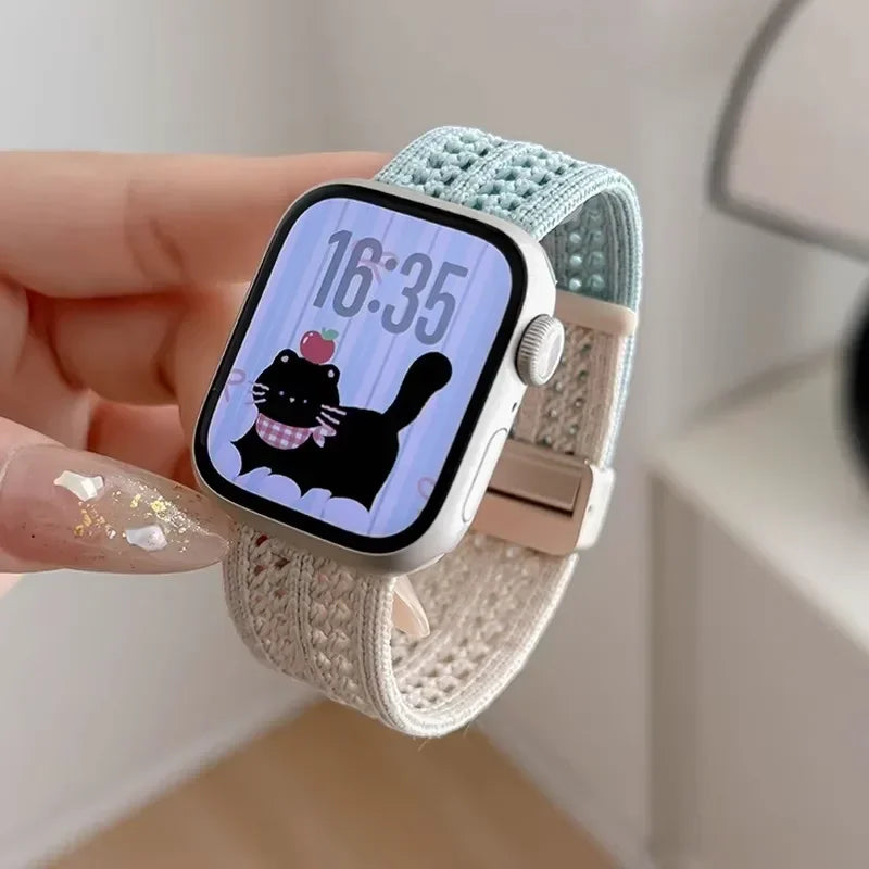 Braided band For Apple Watch band 44mm 40mm 45mm 46mm 49mm 41mm 38mm Magnetic Nylon band Apple Watch Series SE 7 6 8 9 10 Ultra 2