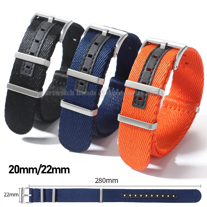 20 22mm Nylon Watch Strap for Seiko for Huawei for Samsung Universal Watch Band Pin Buckle Military Bracelet Ribbed Fabric Strap