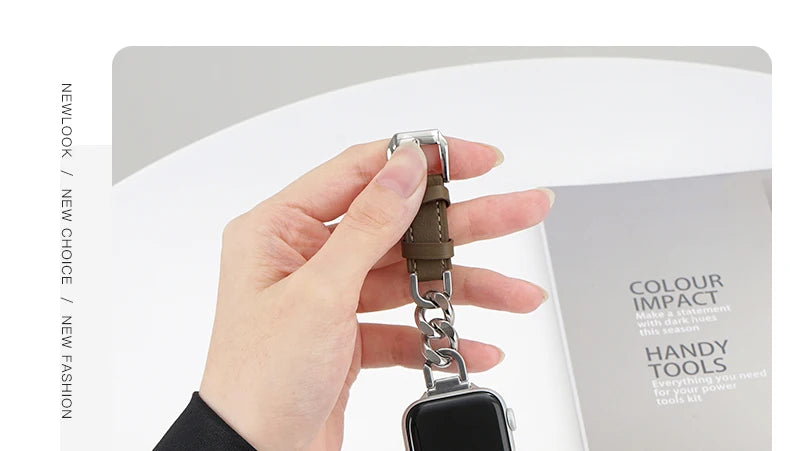 Leather band for Apple Watch 10 band 46mm 42mm 44mm 40mm 41mm 45mm Women Stainless Steel band Apple Watch Series 9 8 SE 7 6 Belt