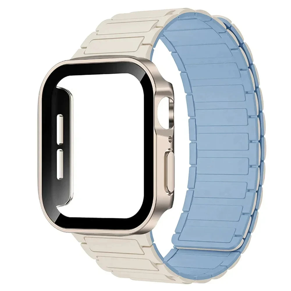 Case+Magnetic band for Apple Watch band 44mm 40mm 49mm 45mm 41mm 38mm Silicone band Apple Watch Series 9 8 7 6 3 SE Ultra 2 band